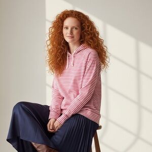 Crane Equestrian Nautical Pink White Stripe Hoodie Top Size L